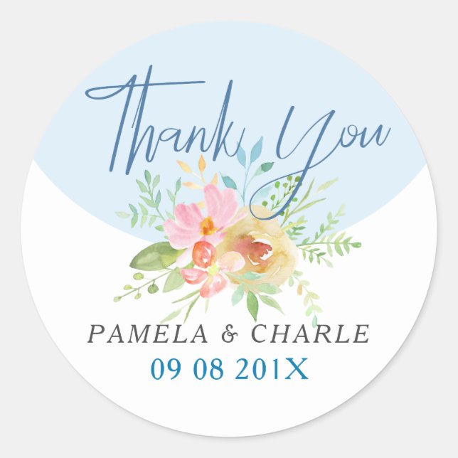 Pink & yellow delicate flower Thank you typography Classic Round Sticker (Front)
