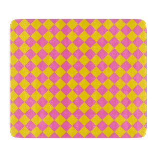 Pink Yellow Diamond Harlequin Chequered Pattern Cutting Board