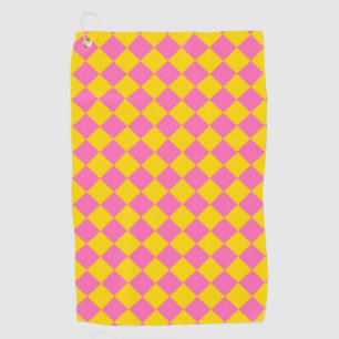 Pink Yellow Diamond Harlequin Chequered Pattern Golf Towel