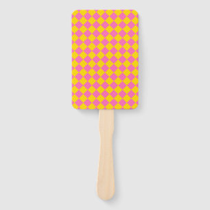 Pink Yellow Diamond Harlequin Chequered Pattern Hand Fan