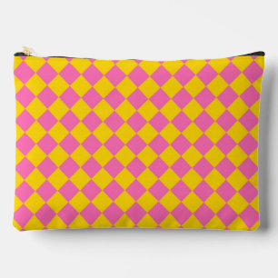 Pink Yellow Diamond Harlequin Chequered Pattern La Accessory Pouch