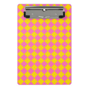 Pink Yellow Diamond Harlequin Chequered Pattern Mini Clipboard