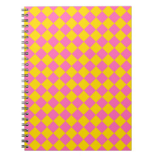 Pink Yellow Diamond Harlequin Chequered Pattern Notebook