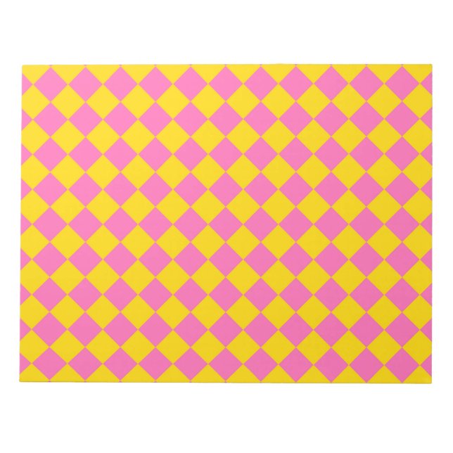 Pink Yellow Diamond Harlequin Chequered Pattern Notepad (Front)
