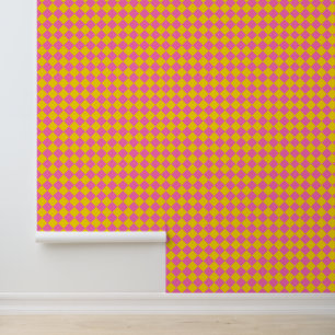 Pink Yellow Diamond Harlequin Chequered Pattern Wallpaper