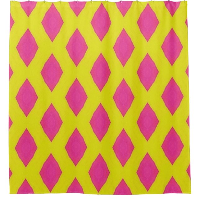 Pink & Yellow Diamond Pattern Shower Curtain (Front)