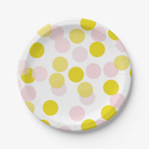 Pink & Yellow Festive Polka Dots Confetti Pattern Paper Plate