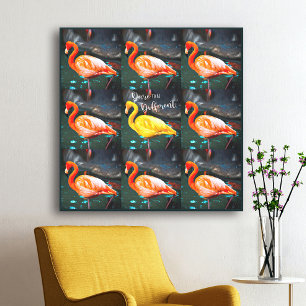 Pink & Yellow Flamingo Birds Photo Dare Quote Canvas Print