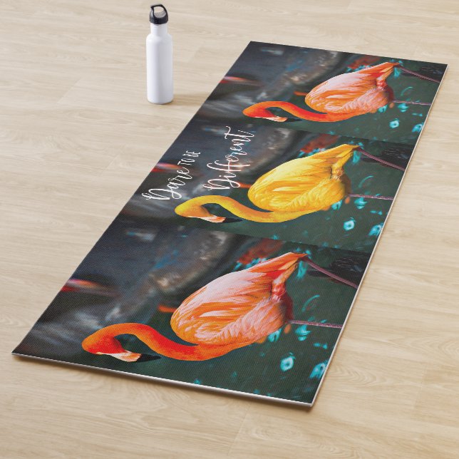 Pink Yellow Flamingo Trio Dare Be Different Script Yoga Mat (In Situ)