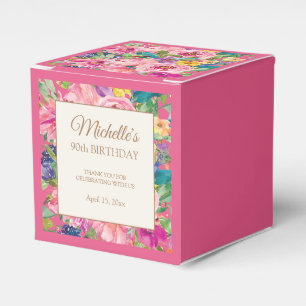 Pink Yellow Floral 90th Birthday Favour Box