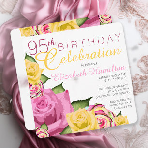Pink   Yellow Floral 95th Birthday Celebration Invitation