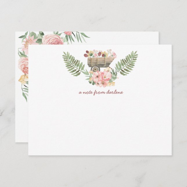 Pink & Yellow Floral Bouquet Vintage Cart  Card (Front/Back)