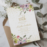 Pink Yellow Floral Gold Glitter 18th Birthday Invitation<br><div class="desc">Elegant and colourful pink and yellow watercolor floral with gold glitter on a white 18th birthday party invitation.  Contact us for help with customisation or to request matching products.</div>