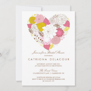 Pink Yellow Floral Heart Bridal Shower Invitation