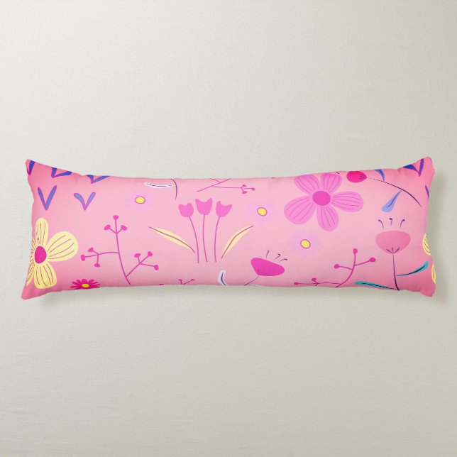 Pink & Yellow Floral Print Body Pillow (Front)
