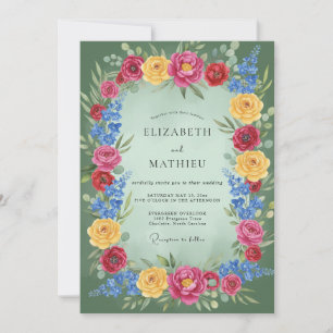Pink Yellow Floral Romantic Wedding Invitation
