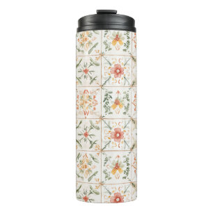 Pink Yellow Floral Squares Thermal Tumbler