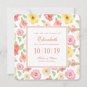 Pink & Yellow Floral Watercolor - Bridesmaid Invitation
