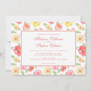 Pink & Yellow Floral Watercolor - Wedding Invitation