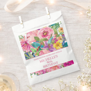 Pink Yellow Floral Women's Birthday Party Favour Bag