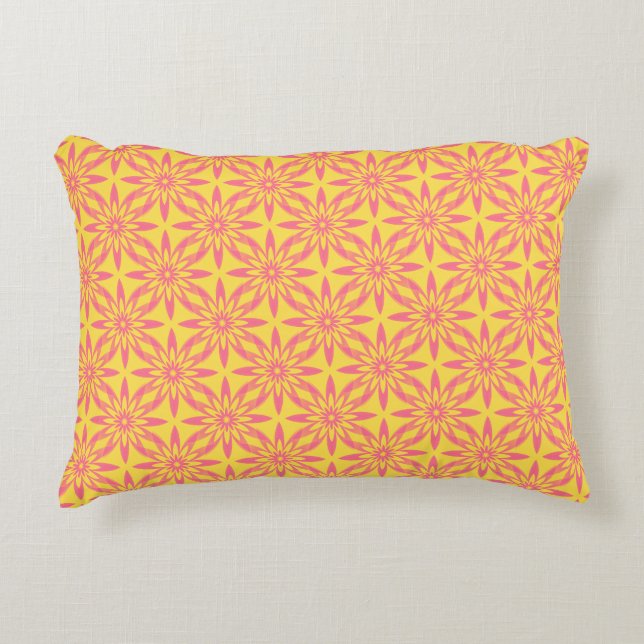 Pink Yellow Flower Seamless Pattern Decorative Cushion (Front)