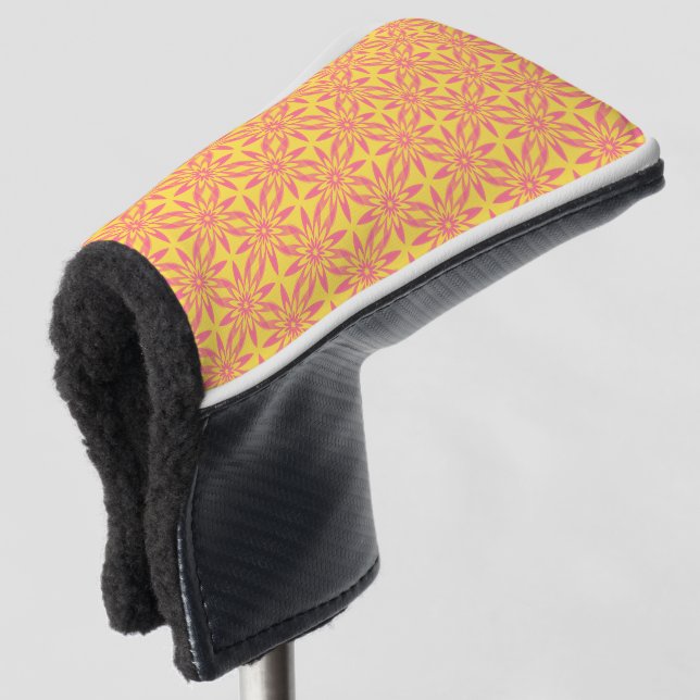Pink Yellow Flower Seamless Pattern Golf Head Cover (3/4 Front)