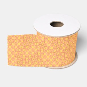 Pink Yellow Flower Seamless Pattern Grosgrain Ribbon