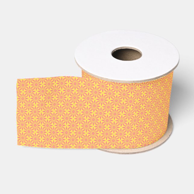 Pink Yellow Flower Seamless Pattern Grosgrain Ribbon (Spool)