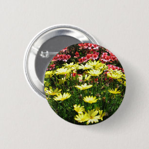 Pink & Yellow Flowers - 6 Cm Round Badge