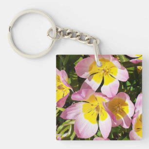 Pink & Yellow Flowers Acrylic Key Ring