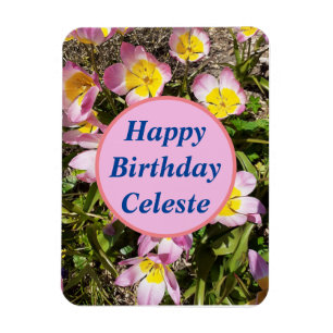 Pink & Yellow Flowers Birthday Magnet