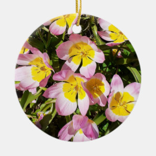 Pink & Yellow Flowers Ceramic Ornament
