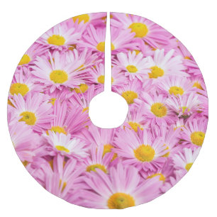 Pink Yellow Flowers Seamless Background Brushed Polyester Tree Skirt