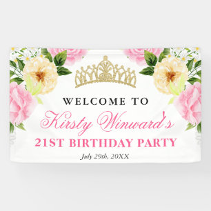 Pink & Yellow Flowers Welcome Birthday Party Banner