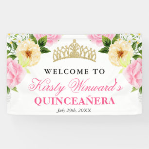 Pink & Yellow Flowers Welcome Quinceanera Banner