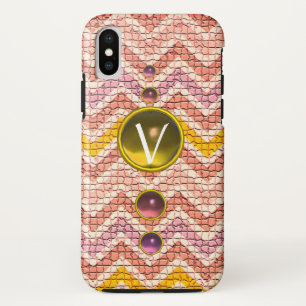 PINK YELLOW GEMSTONES AND MOSAIC CHEVRONS MONOGRAM iPhone XS CASE