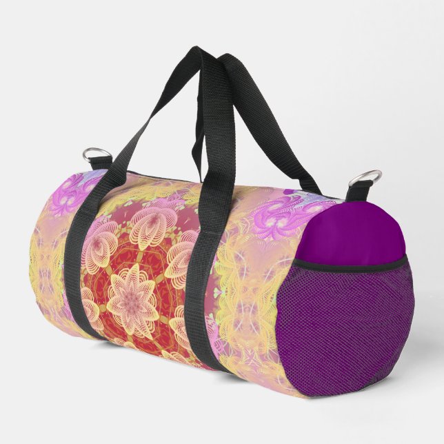 Pink Yellow Geometric Fractal Flower Duffle Bag (Right Corner)
