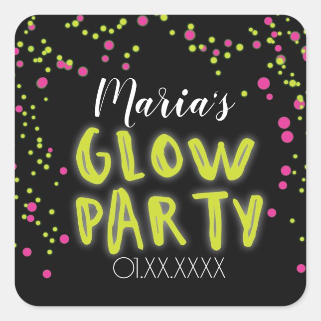 Pink Yellow Glow Party Square Sticker (Front)