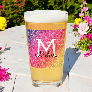 Pink Yellow Gold Glitter Name Sparkle Glass Cup