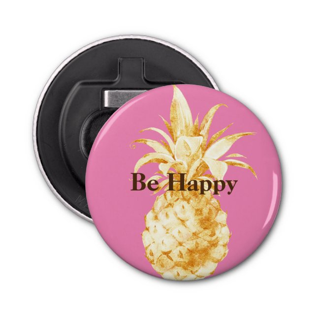 Pink Yellow Gold Pineapple Confetti Bottle Opener (Front)
