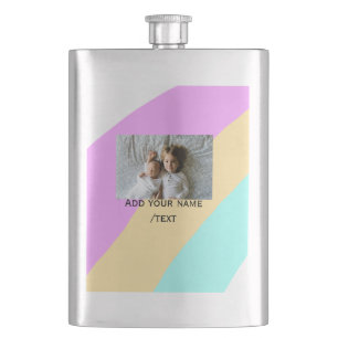 Pink yellow green add photo text name custom edita hip flask