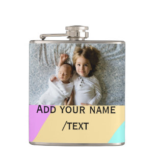 Pink yellow green add photo text name custom edita hip flask