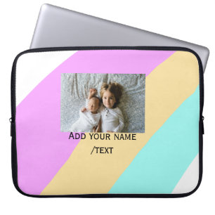 Pink yellow green add photo text name custom edita laptop sleeve