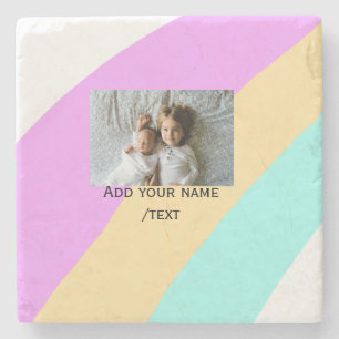 Pink yellow green add photo text name custom edita stone coaster