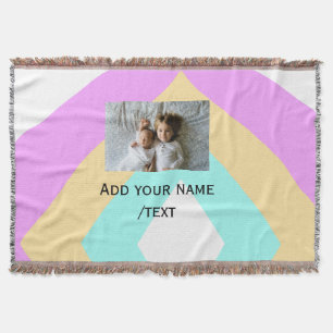 Pink yellow green add photo text name custom edita throw blanket