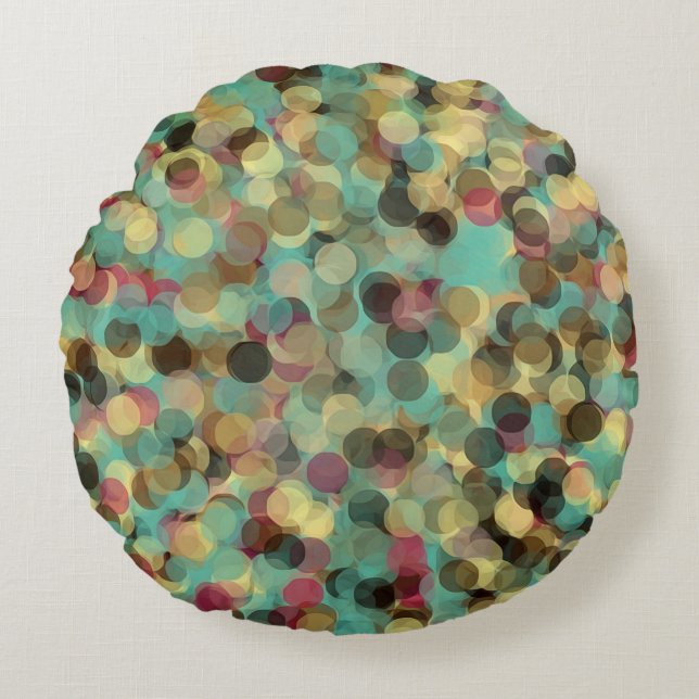 pink yellow green and blue circle pattern abstract round cushion (Front)