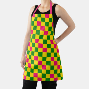 Pink Yellow Green Chequered Pattern Design  Apron