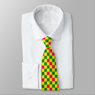 Pink Yellow Green Chequered Pattern Design Tie