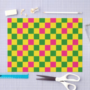 Pink Yellow Green Chequered Pattern Design Tissue Paper