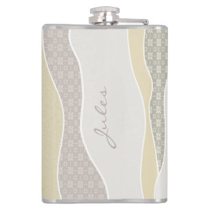 Pink Yellow Green Curve Stripe Abstract Waves Name Hip Flask